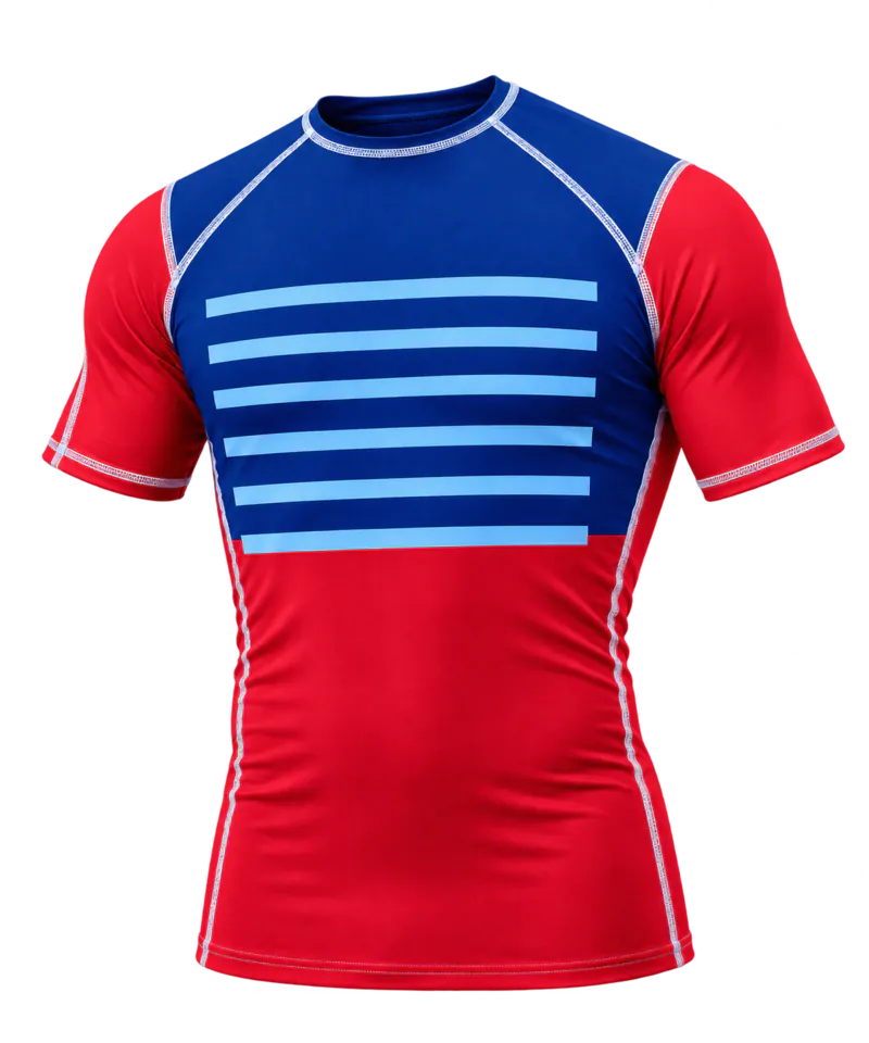 Lycra manches courtes personnalisé Lisalix, rouge et bleu à rayures